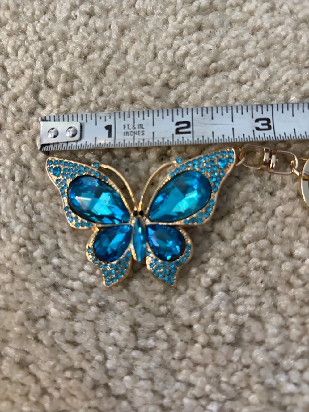 Gold-Tone Blue Crystal Butterfly Keychain NWT
